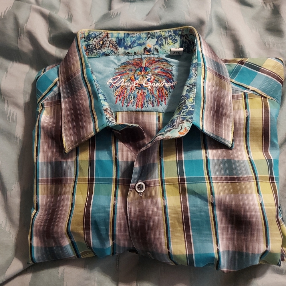 Robert Graham 2XL  Colorful Plaid Long-Sleeve‎ Button Down Shirt Flip Cuff